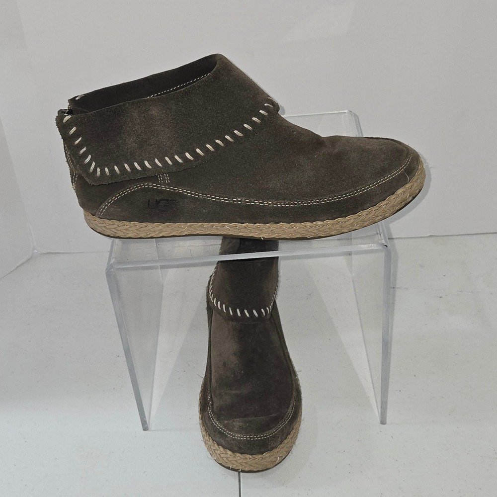 UGG Women Brown Suede Whipstitch Espadrille Ankle Boots 1104653 Size 8